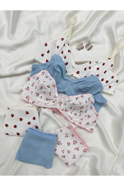 İNKO İÇ GİYİM 3 Colorful Underwire Patterned Cotton Bra Set