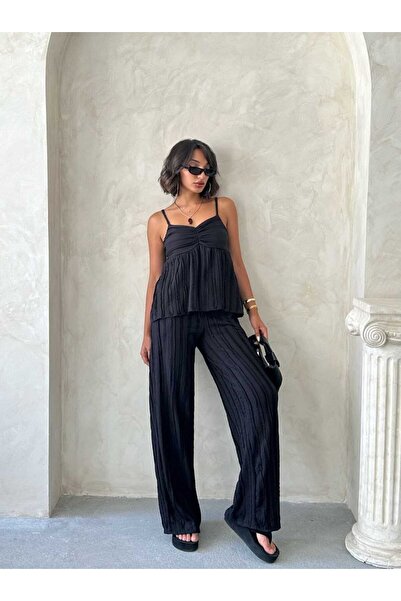 beşirebutik Wick Patterned Suspender Buluz Pants Two-Piece Top and Bottom Set