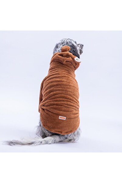 Pawstar Kahverengi Lucca Teddy Hoodie Ayı Kulaklı Peluş Orta Büyük Irklar Köpek Kıyafeti Köpek Sweati