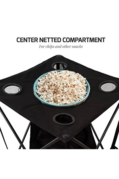 Generic Portable double-layer ice pack camping table with built-in cooler bag, folding, 4 cup holders