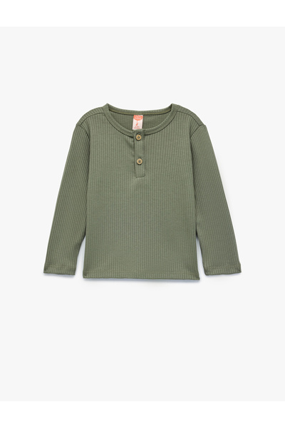 Koton Buttoned Long Sleeve Crew Neck Basic T-Shirt Set of 2