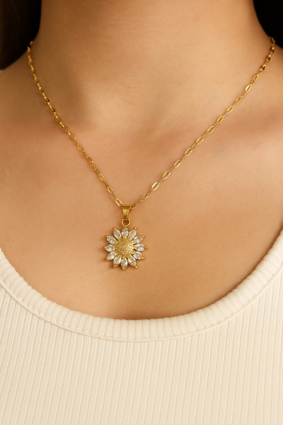 Sunflower zirkon taşlı kolye