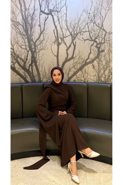 modadeywearst Kuyruk Detaylı Drapeli Tesettür Abiye Elbise