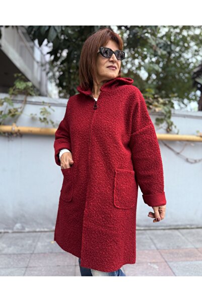 DenizEge Italian Midi Length Felt Coat Burgundy
