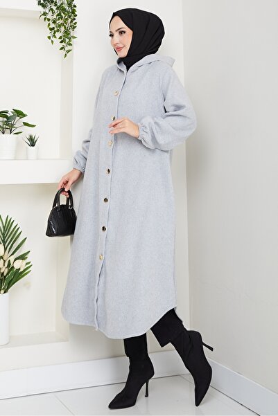 Bestenur Fevza Buttoned Cashmere Cap 1635 - Gray