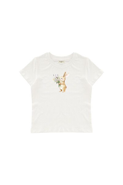 lethestudios Βρεφικό μπλουζάκι κροπ με στάμπα κουνελάκι