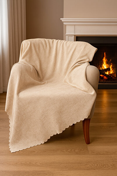 POKUT Mat Şönil Çift Taraflı Koltuk-Çekyat Örtüsü 3'lü Set | Yumuşak Doku-Dek...