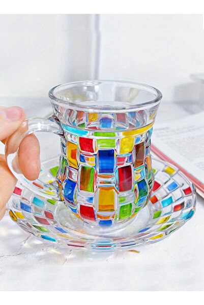 ELLEGLAM 140ml Crystal Glass Coffee Cup, Hand-Painted Woven Style, Heat-Resistant, for Arabic Coffee & Tea