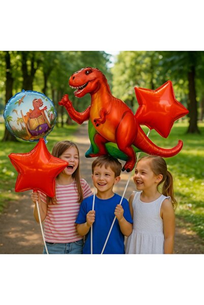 zola Σετ 5 μπαλονιών με δεινόσαυρους, Zola, T-Rex, διαφορετικά μεγέθη, κόκκινο