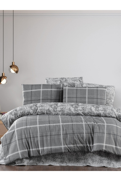 argehome Safir Gri Tek Kişilik Ranforce Pamuklu Lastikli Çarşaflı Nevresim Takımı