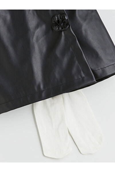 LC Waikiki Vizyon New Season Leather-Look Girls' Shorts Skirt and Pantyhose