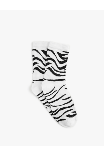Koton Cotton Zebra Pattern Tennis Socks