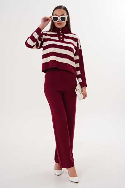 ŞİMAL Women's Stripe Detailed Trouser Knitwear Knitted Two-Piece Set 255051 -