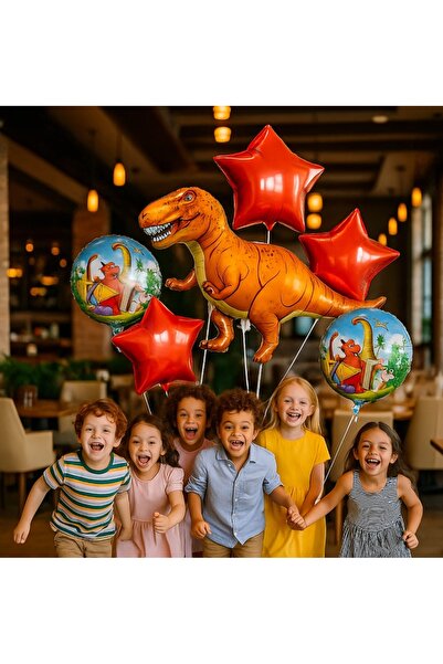 zola Σετ 5 μπαλονιών, Zola, δεινόσαυρος, διαφορετικά μεγέθη, κόκκινο