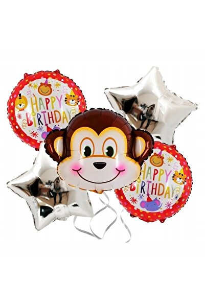 zola Σετ 5 μπαλονιών με ζώα, Zola, σχέδιο μαϊμούς, διαφορετικά μεγέθη, ασημί