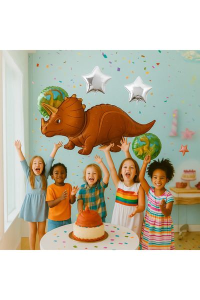 zola Σετ 5 μπαλονιών με δεινόσαυρους, Zola, Triceratops, διαφορετικά μεγέθη, καφέ/ασημί