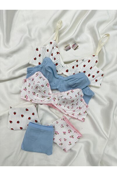 İNKO İÇ GİYİM 3 Colorful Underwire Patterned Cotton Bra Set