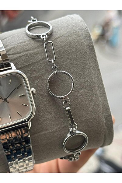 captiva Gümüş Renk Kare Çelik Kapalı Kordon Kadın Kol Saati Ve Çelik Bileklik