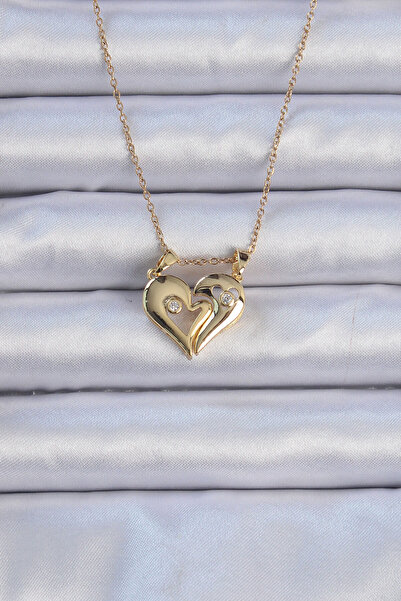 Skygo 316L سلسلة فولاذية ذهبية اللون حجر الزركون قلادة قلب مغناطيسية - TJ-BKO...