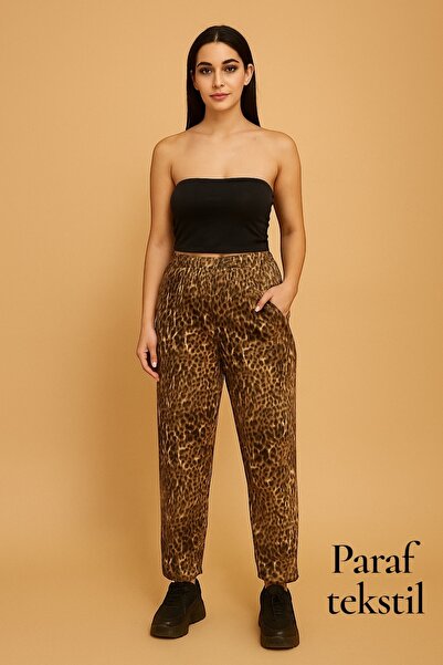 PARAF TEKSTİL Kadın Leopar desen Polar Beli Lastikli Alt Giyim