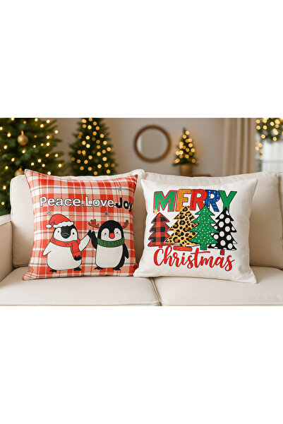 Limon Soft Christmas Themed 2-in-1 Velvet Cushion Cover 43X43 cm Embroidery Look Set Digital Printed
