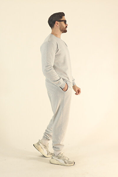 INFLUYENTE Men's Winter Cotton Tracksuit Set Crew Neck Sweatshirt Jogger - Regular Elasticated Cuffs