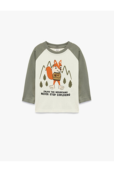 Koton Long Sleeve Crew Neck Printed Cotton T-Shirt