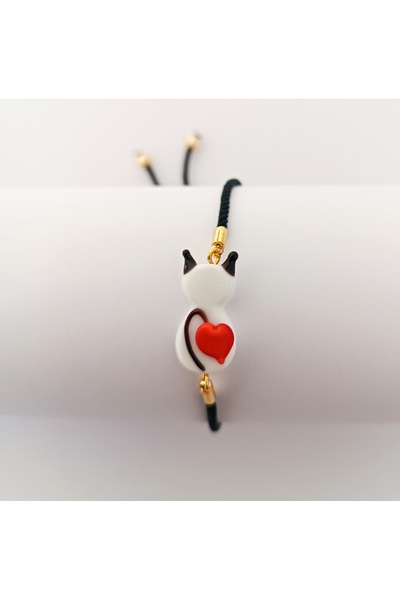 ADAMODART Heart Cat Murano Glass Beaded Bracelet - Love Themed Gift