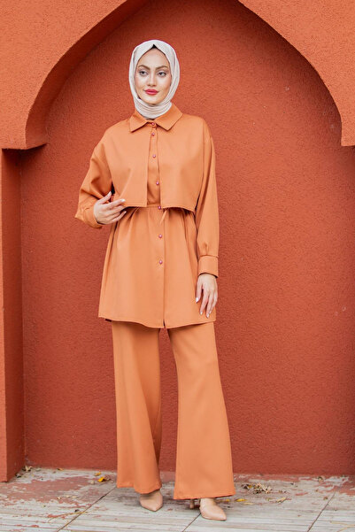 Tesettür Diyarı طقم قميص وبنطلون من قماش الكريب الصيفي