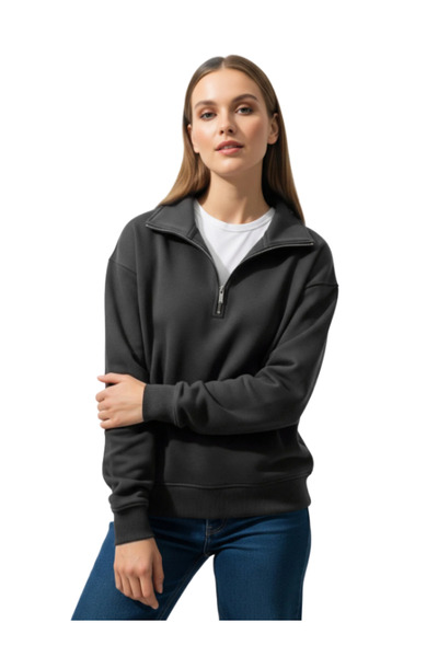 MOONBULL Unisex Dik Yaka Yarım Fermuarlı Fit 3 İplik Sweatshirt