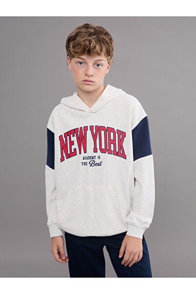 LC Waikiki Hanorac pentru copii LCW Kids cu glugă New York imprimat pentru băieți (W5)