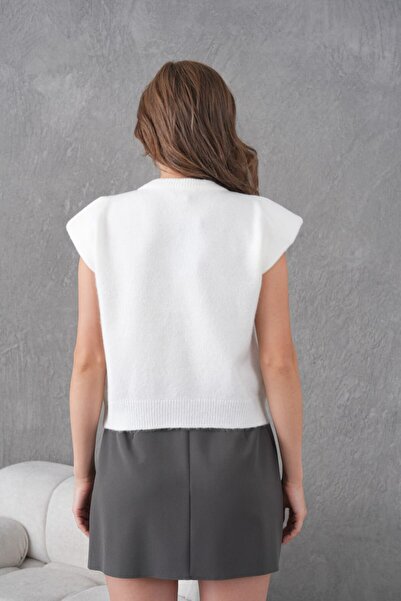 Miss Allos Women's Floral Patterned and Shoulder-Exposing Shoulder Pad Piece Knitwear Cardigan