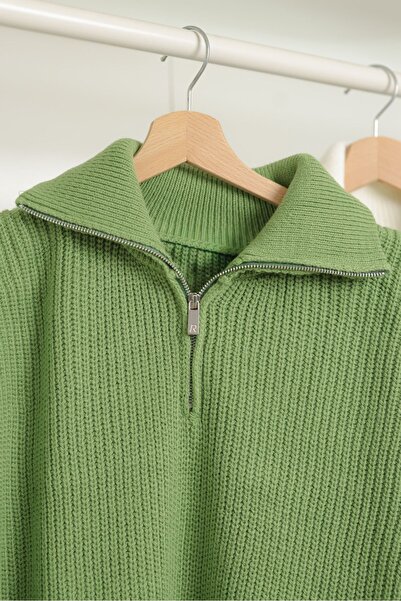 no7man Dreson Green Collar Zippered Sweater