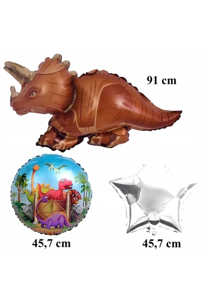 zola Σετ 5 μπαλονιών με δεινόσαυρους, Zola, Triceratops, διαφορετικά μεγέθη, καφέ/ασημί