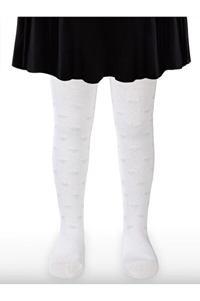 Civil Girls Glitter Heart 3-11 Years Old Girls' Pantyhose - White 5-6 Years Old