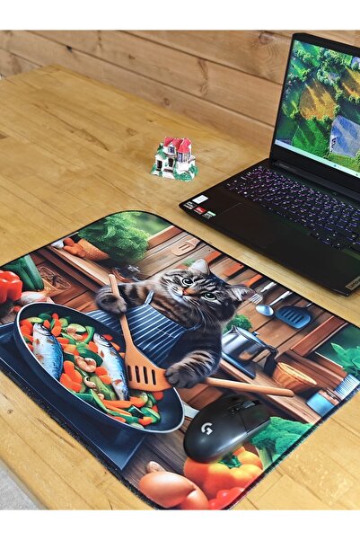 sgeteknoloji Sge Technology 55X45 cm Cat Chef Anti-Slip Base Speed Surface Gamer Mouse Pad Gaming Pad