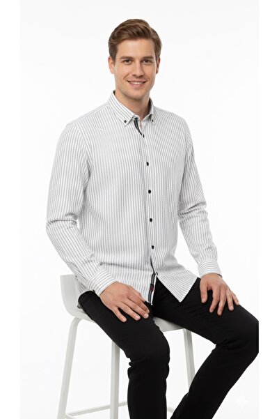 ModaPlaza Men's Slimfit Winter Striped Shirt 5004