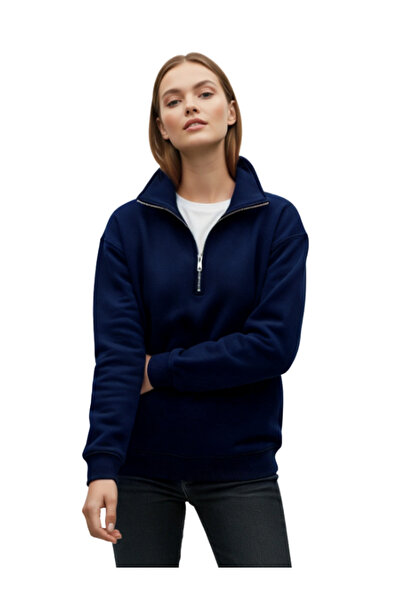 MOONBULL Unisex Dik Yaka Yarım Fermuarlı Fit 3 İplik Sweatshirt