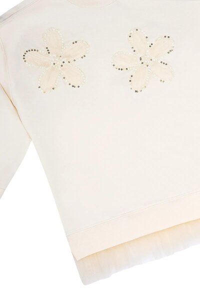 Miny Center Girl's Floral Embroidered Tulle Sweatshirt Mnt25K211