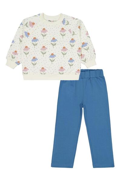 Civil Girls Dotted Floral Patterned 2-5 Years Old Tracksuit Set - Green 4-5 Years Old