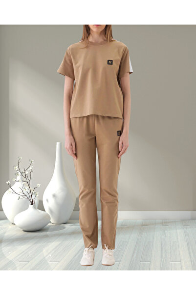 MinervaXint Women's Regular Fit Crew Neck Logo Detailed Cotton T-Shirt