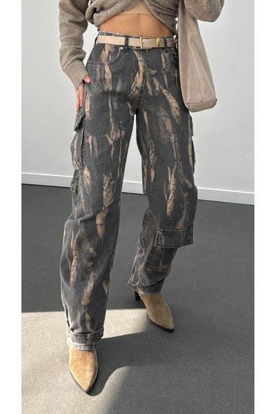 Narferita Manifest Batik Desenli Kargo Barrel Jean