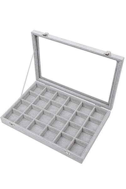 zola Jewellery organiser box, rectangular, with 24 compartments, 20x15x5.2 cm, grey