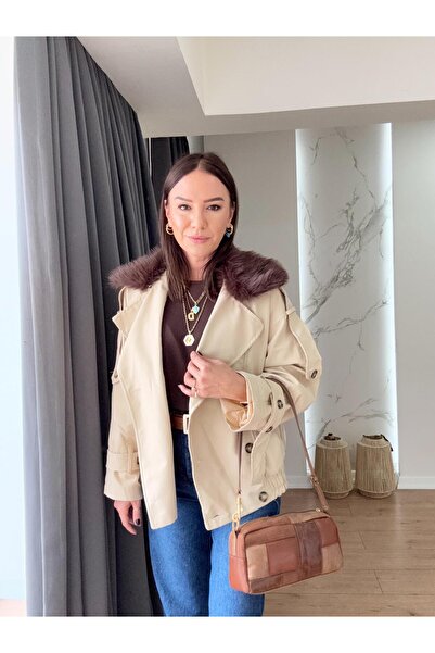 X-Young Fur collar coat beige