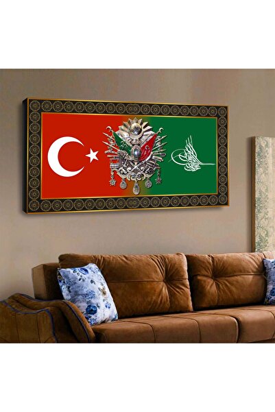 Dekorvia Türk bayrağı osmanlı tuğrası kanvas tablo