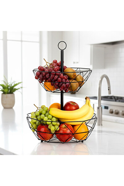 Other Koszyk na owoce metalowy czarny 2-poziomowy