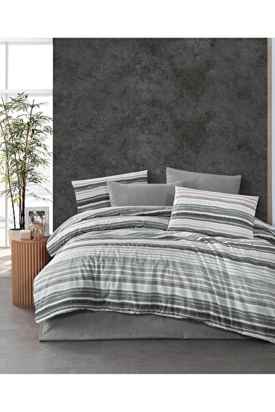 argehome Set de lenjerie de pat cu cearșaf elastic din bumbac Ranforce, gri T...