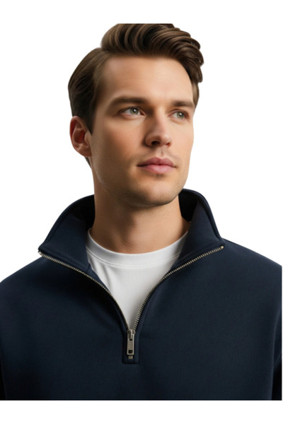 MOONBULL Unisex Dik Yaka Yarım Fermuarlı Fit 3 İplik Sweatshirt