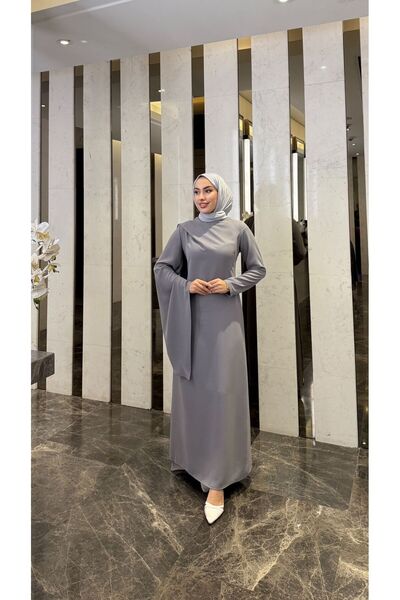 modadeywearst Draped Hijab Evening Dress with Tail Detail