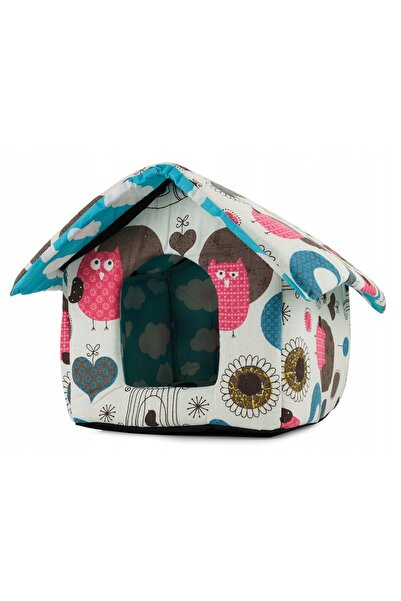 zola Cușcă pentru câini și pisici de talie mică, în formă de căsuță, multicoloră, mărimea M, cu bufnițe roz